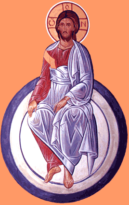 Dieu assis dans un cercle le septième jour, détail de la fresque du cloître du monastère de Cantauque